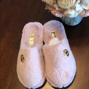 NWT Michael Kors pink fuzzy slippers